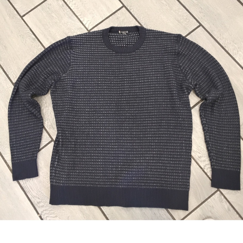 Smartwool Mens Merino Wool Blend Birdseye Knit Crew Neck Sweater Navy Blue L